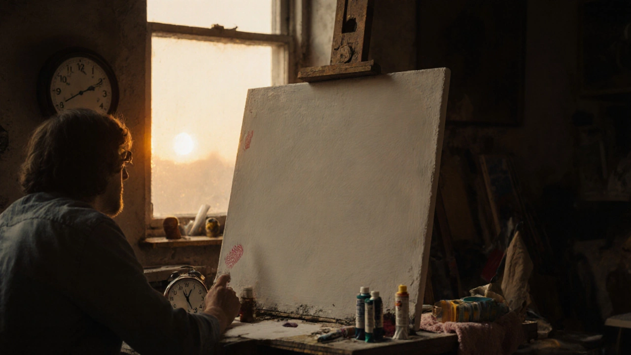 Plátno s olejovou penetrací po 48 hodinách čekání v ateliéru.